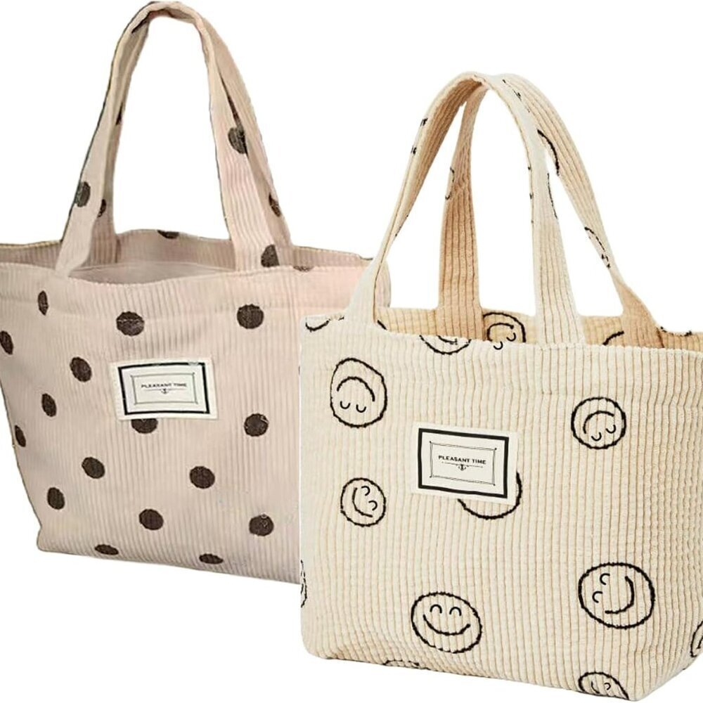 2 Pcs Corduroy Small Tote Bag for Women Cute Mini Tote Bag Preppy Aesthetic